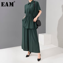 Load image into Gallery viewer, [EAM] Wide Leg Pants Big Size Two Piece Suit New Lapel Short Sleeve Loose Fit Women Fashion Tide Spring Summer 2020 1U20006
