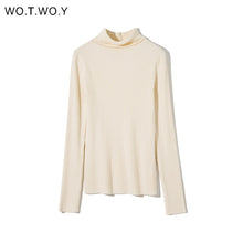 Load image into Gallery viewer, WOTWOY Autumn Winter Basic Knitted Turtleneck Sweaters Women Solid Slim Fit Bottoming Pullovers Women Cotton Knitwear Female New
