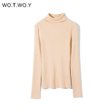 Load image into Gallery viewer, WOTWOY Autumn Winter Basic Knitted Turtleneck Sweaters Women Solid Slim Fit Bottoming Pullovers Women Cotton Knitwear Female New
